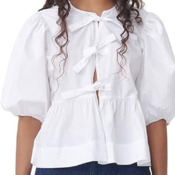 NWT White Puff Sleeve Peplum Top Sz M Women - Picture 2 of 6